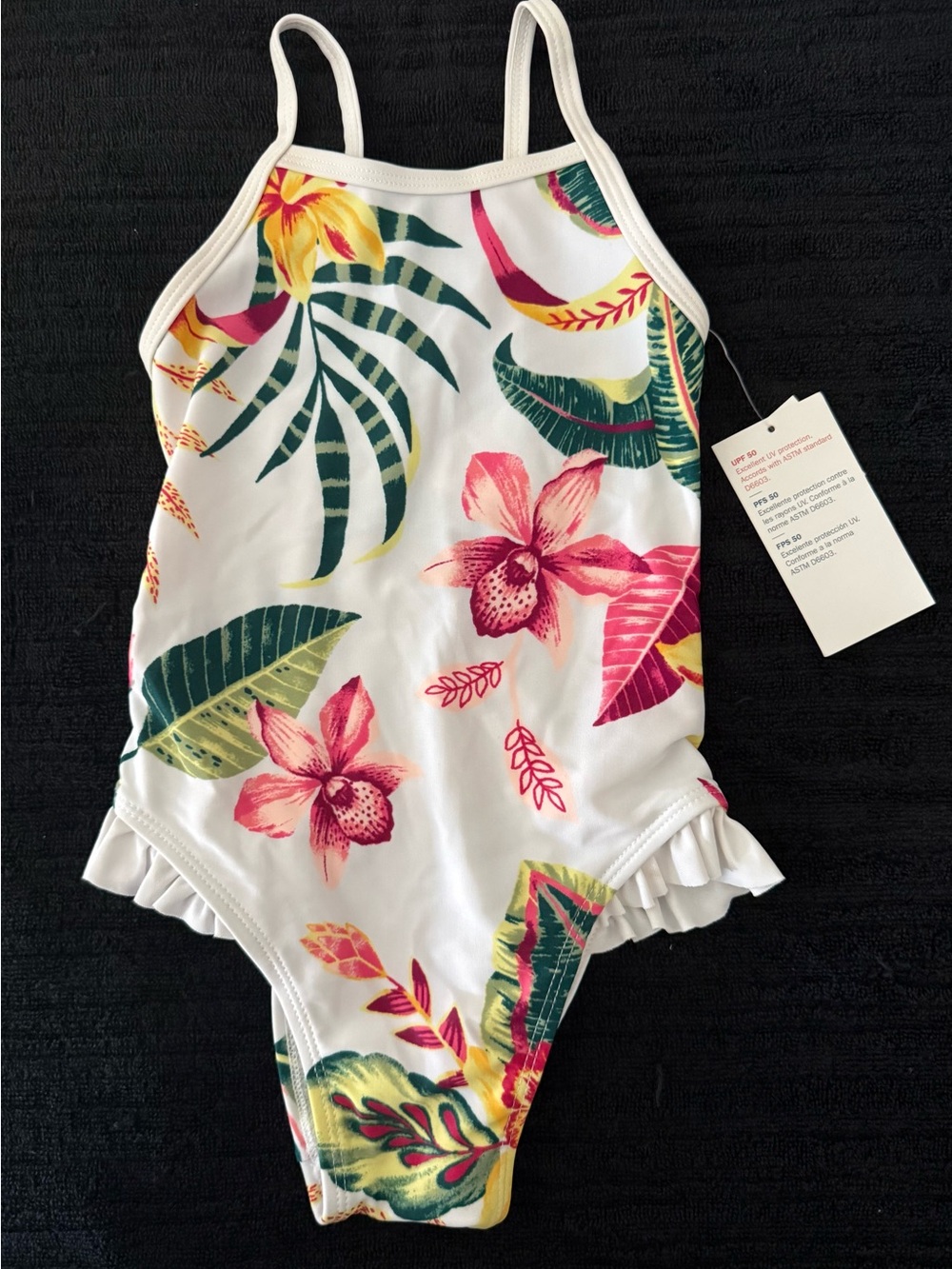 New.  Girls White Tropical Floral One-Piece Swimsuit
